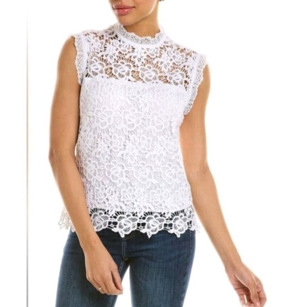 Nanette Lepore White Floral Crochet Sleeveless Top Zip Back Size Lg